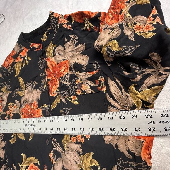 Carole Little Womens Floral Button-Up Blouse Size 14 Black Rayon Long Sleeve - Picture 8 of 9
